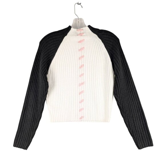 Central Park West Sweater Womens Small Black/White Bobbie Whipstitch Mock Neck - Picture 6 of 7